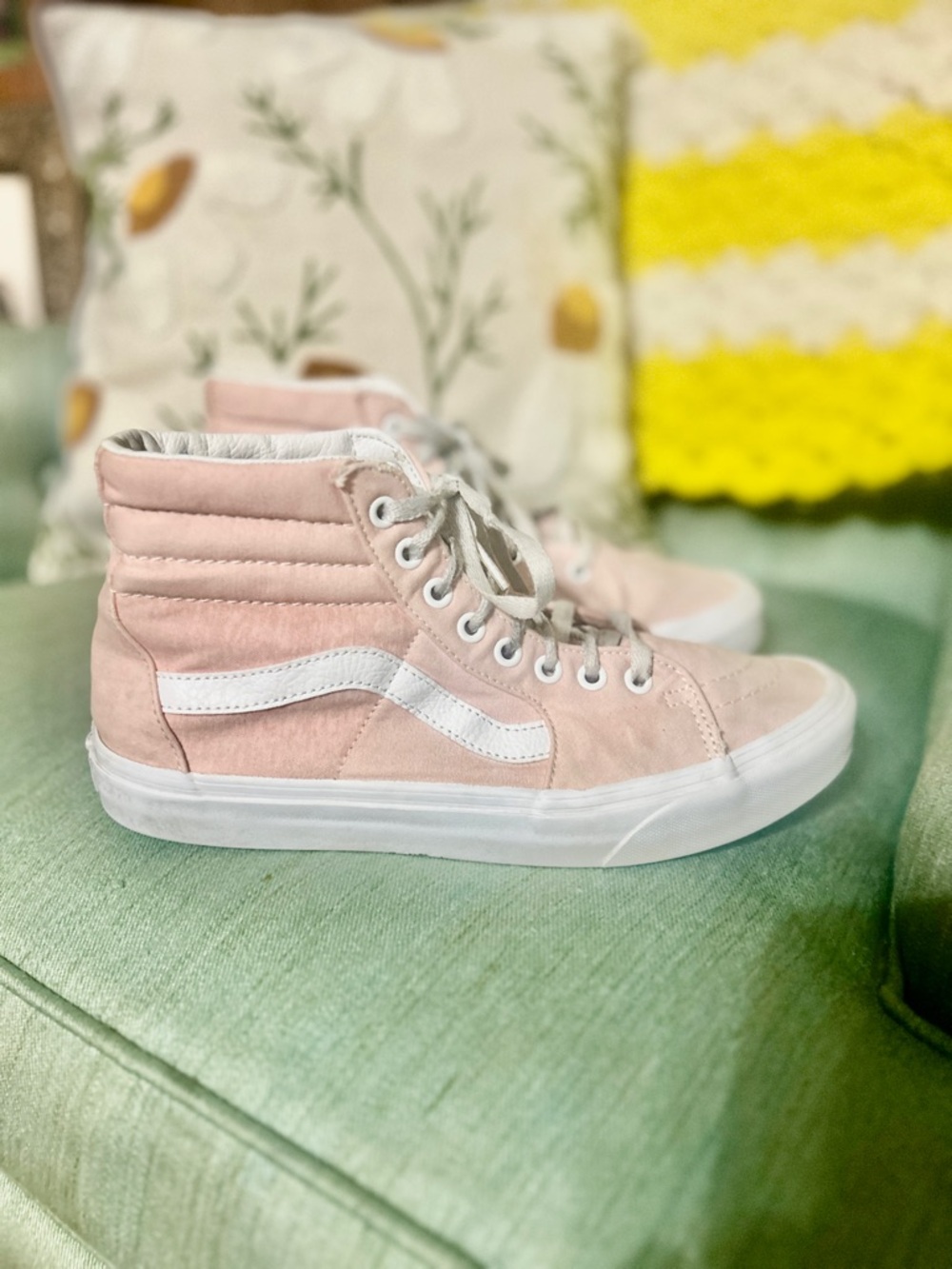 Pink High-Top Vans- with White Stripe -